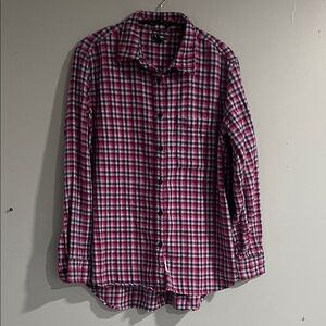 Woman’s Roots Vibrant Pink and White Checkered Button Down Shirt